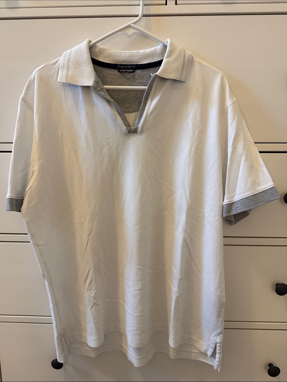 Zegna Sport White Polo with Gray Contrast Trim